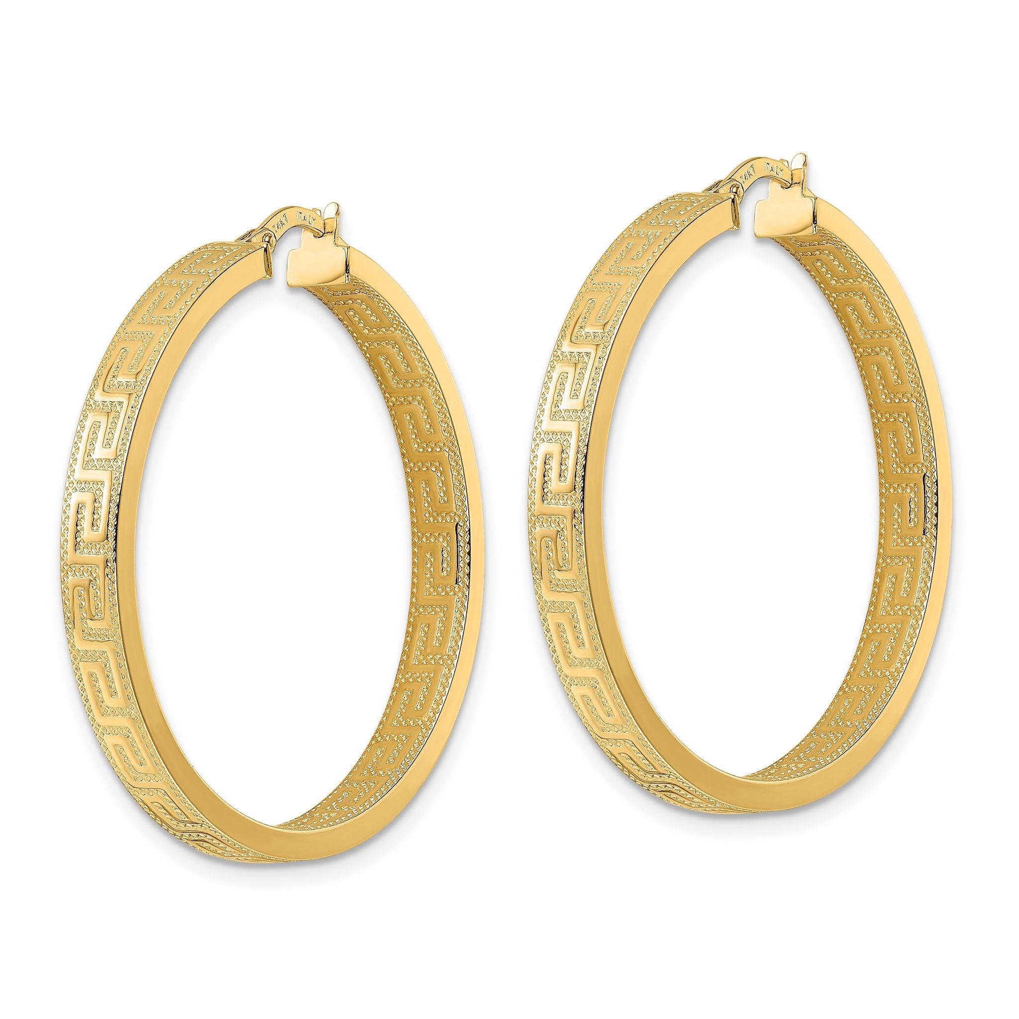 14K Greek Key Hoop Earrings Secondary image