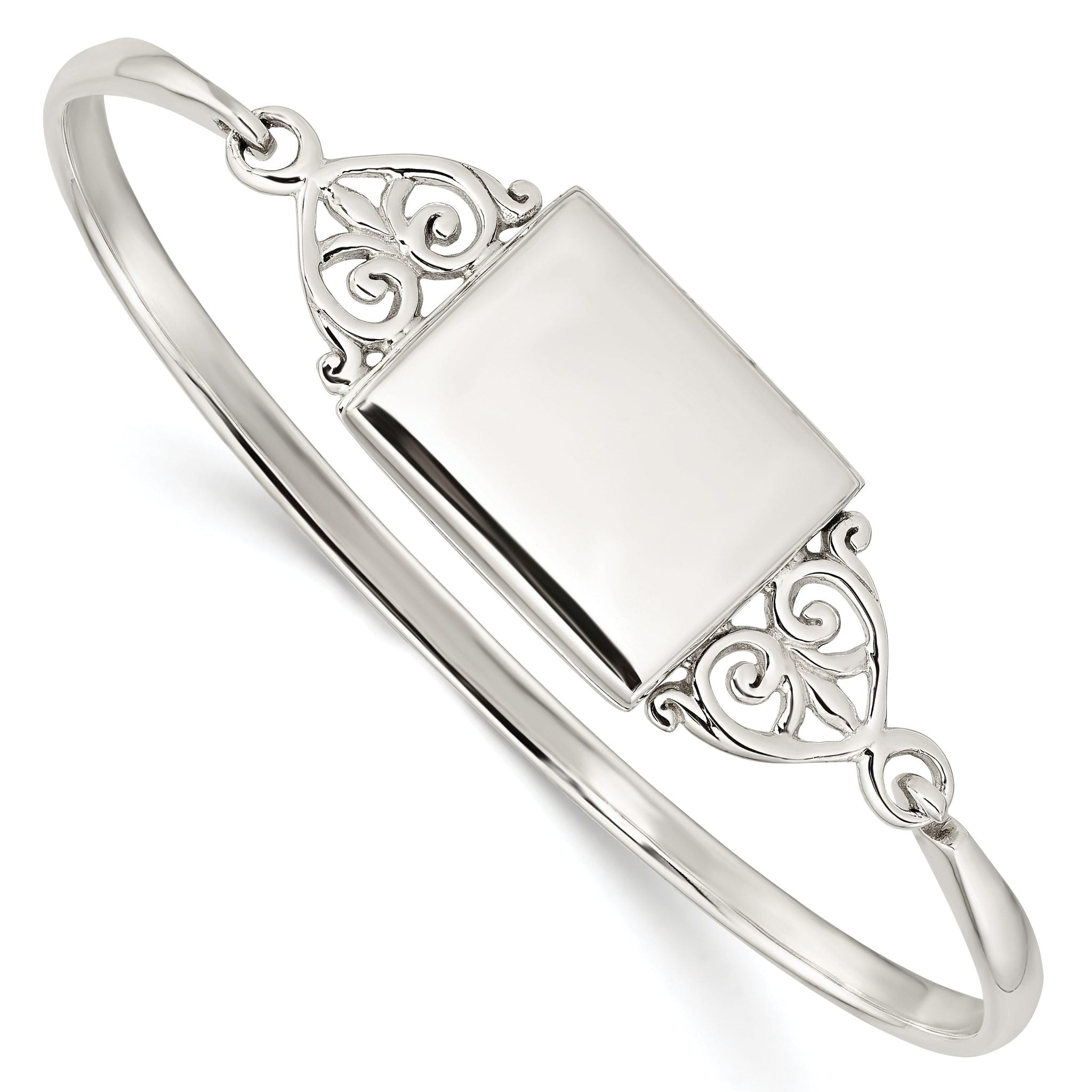 Sterling Silver Polished Locket Bangle with Hook Clasp, Elegant Women's Bracelet Main image