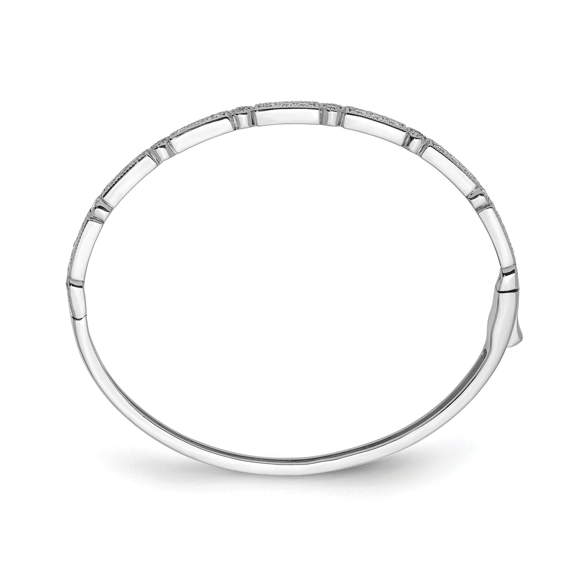 Sterling Silver 925 CZ Bangle Bracelet with 25 Stones Rhodium-Plated Secondary image