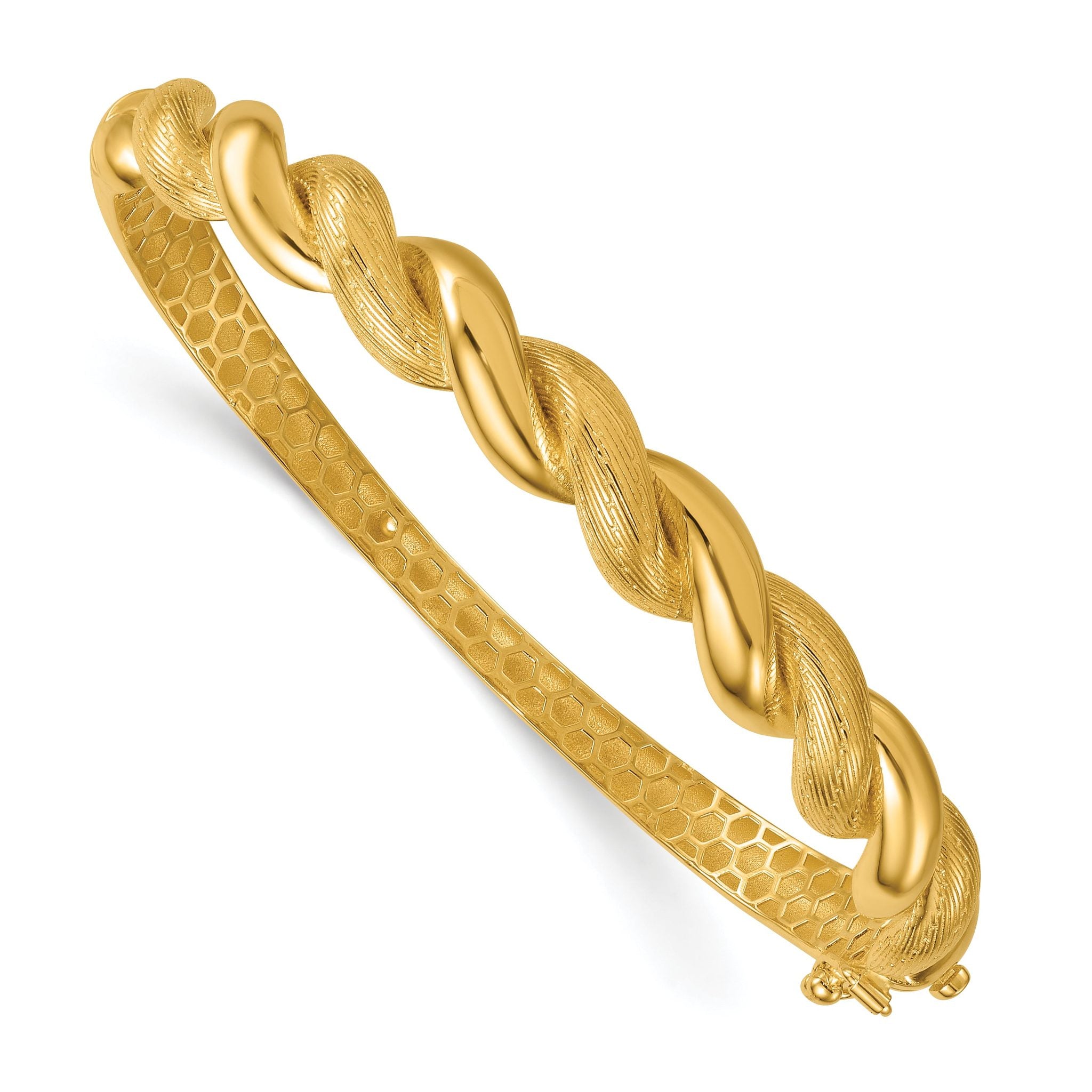 14k Polished Twisted Textured 7.75mm Hinged Oval Bangle Bracelet Main image