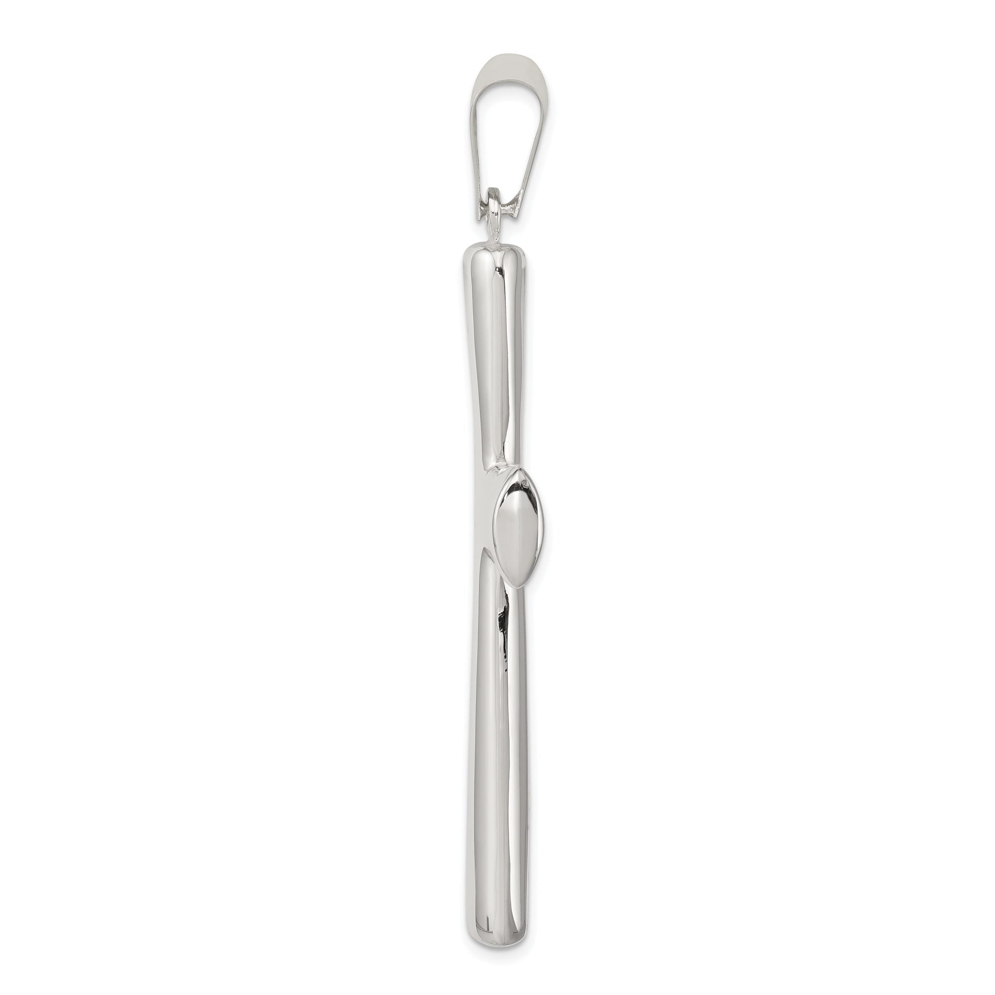 Sterling Silver 925 Polished Hollow Cross Pendant Elegant 62mm