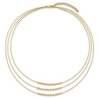 14K Pol/Texture/Dia-cut Beads 3-strand w/ 2in ext. Necklace