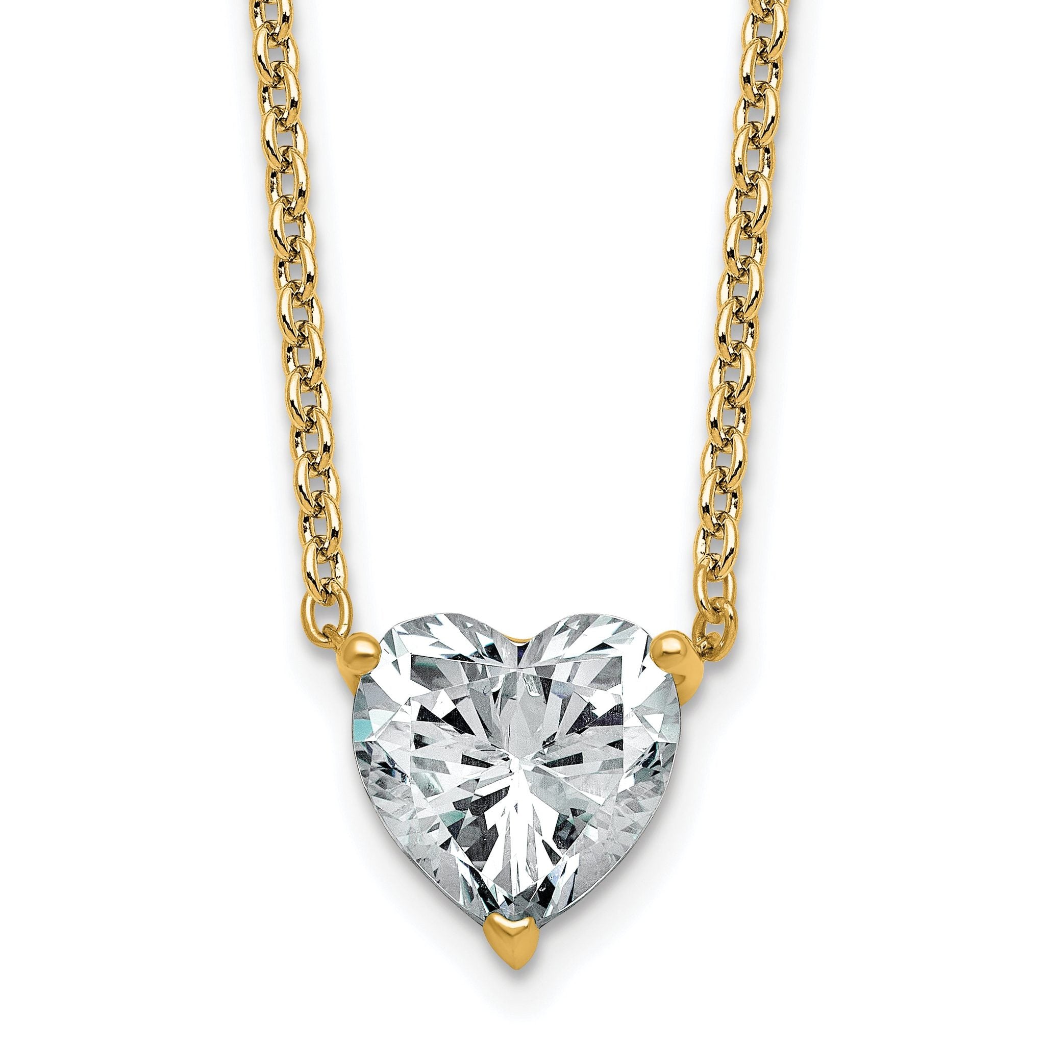 14k 3 carat Lab Grown Diamond VS+ F+ Heart Complete 18 inch Four Prong Pendant Necklace