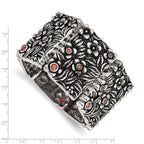 Stainless Steel Antiqued and Polished with Red Cubic Zirconia Stretch Bracelet for Women