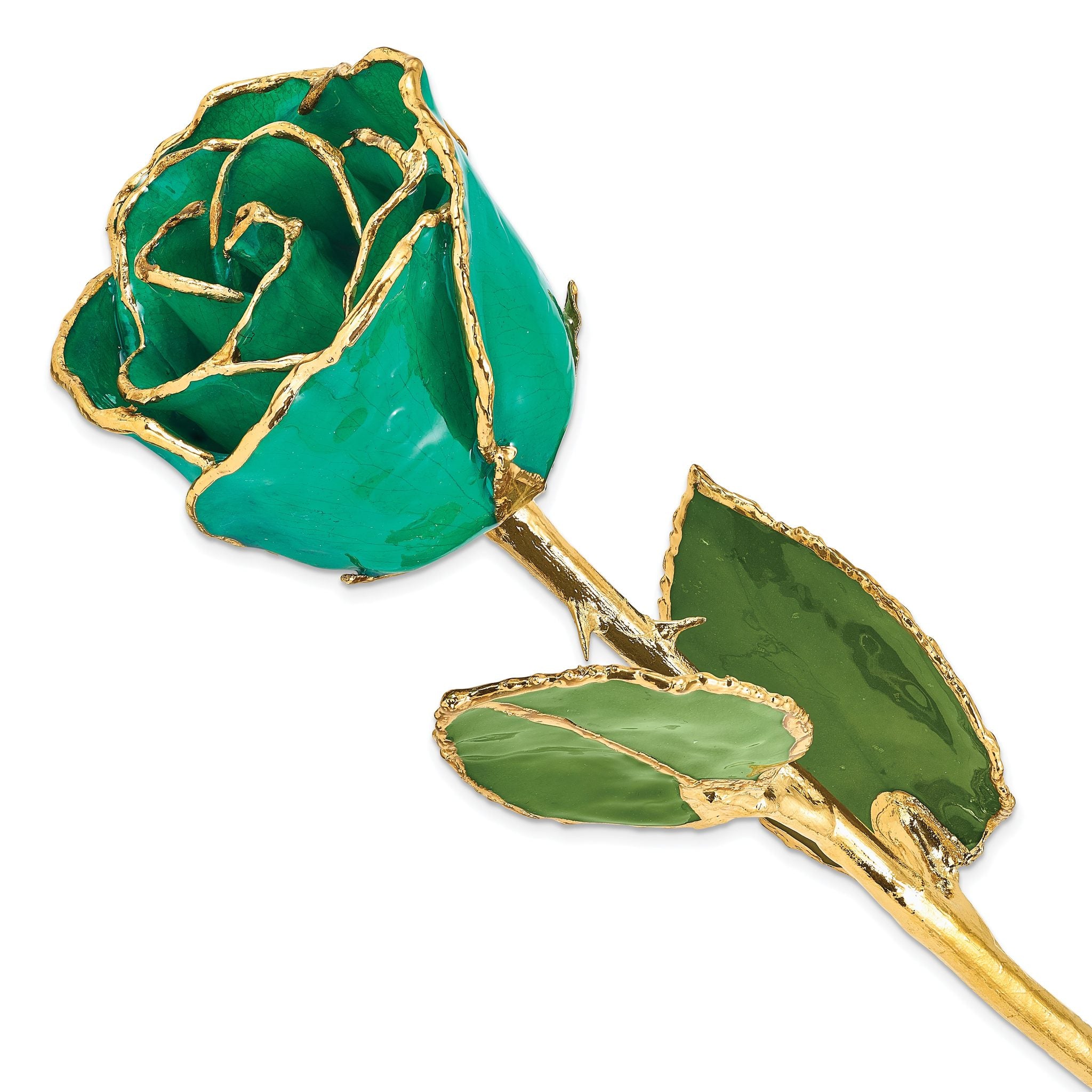 Lacquer Dipped Gold Trimmed Turquoise Green Real Rose Main image