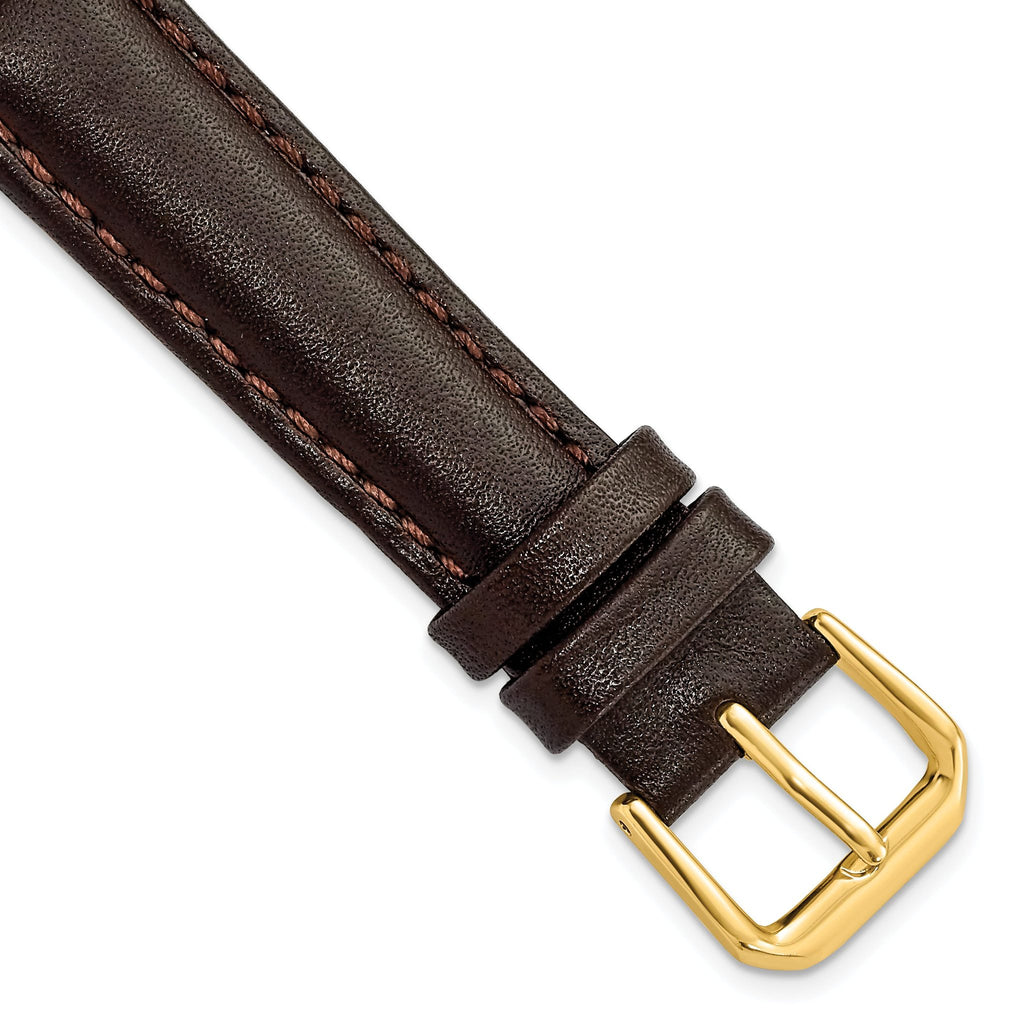 Smooth Leather Watch Band in Dark Brown with Gold-Tone Buckle, 12mm