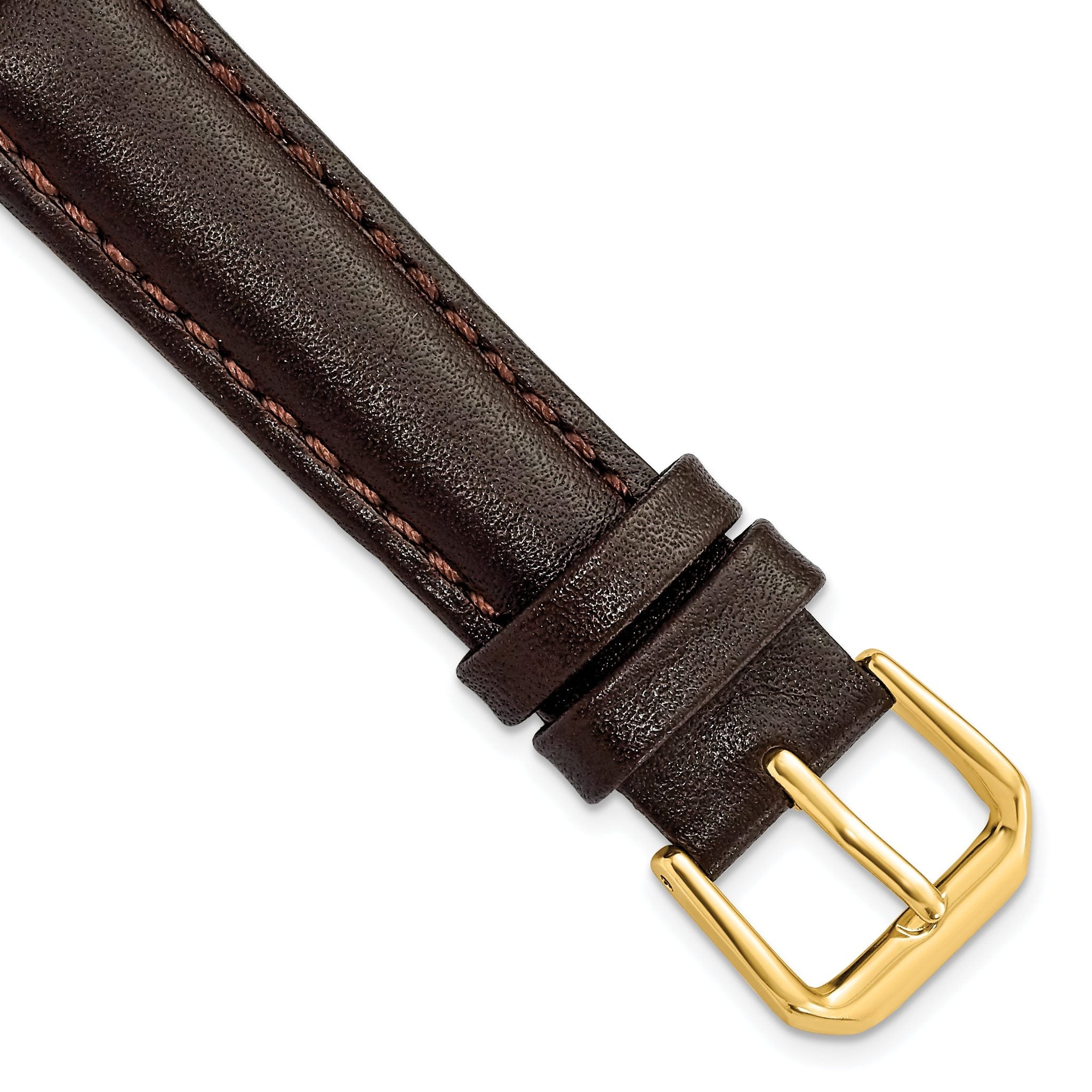Smooth Leather Watch Band in Dark Brown with Gold-Tone Buckle, 12mm