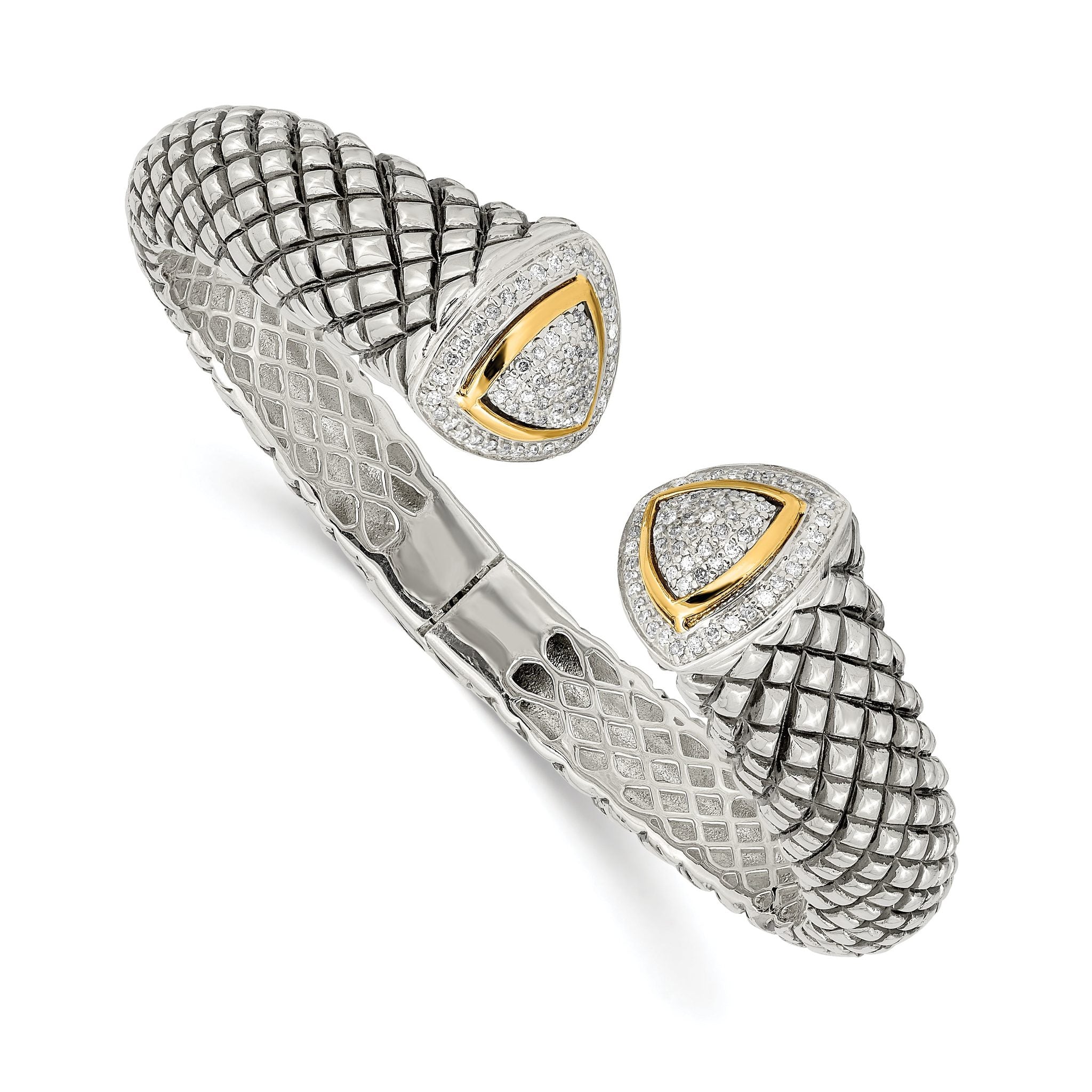 Sterling Silver 14K Gold Diamond Cuff Bracelet with Vintage Elegance