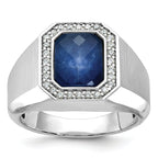 14k White Gold Mens Polished and Satin Octagon Gemstone and Diamond Ring Mounting, Mounting Only