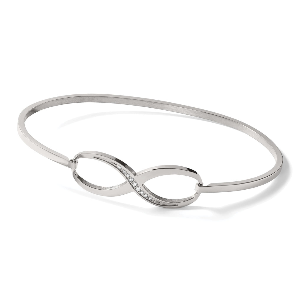 Stainless Steel Polished with Cubic Zirconia Infinity Symbol Bangle Bracelet for Women
