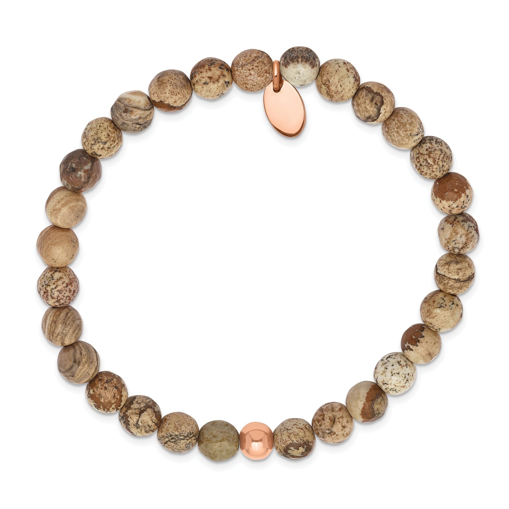 Stainless Steel Polished Rose IP-plated 6mm Brown Jasper Beaded Stretch Bracelet for Women Secondary image