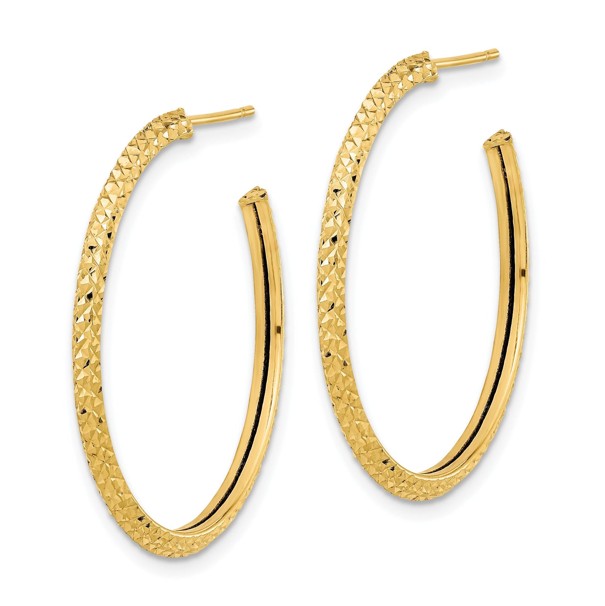 14k 2x25mm Polished Diamond-cut Round Hoop Post Earrings Secondary image