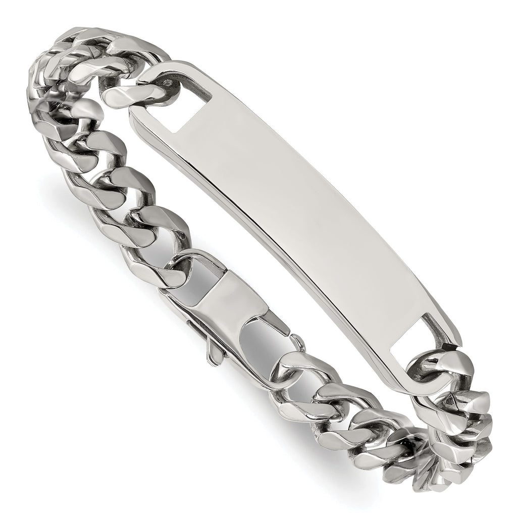 Stainless Steel Polished Curb Link ID Bracelet for Men