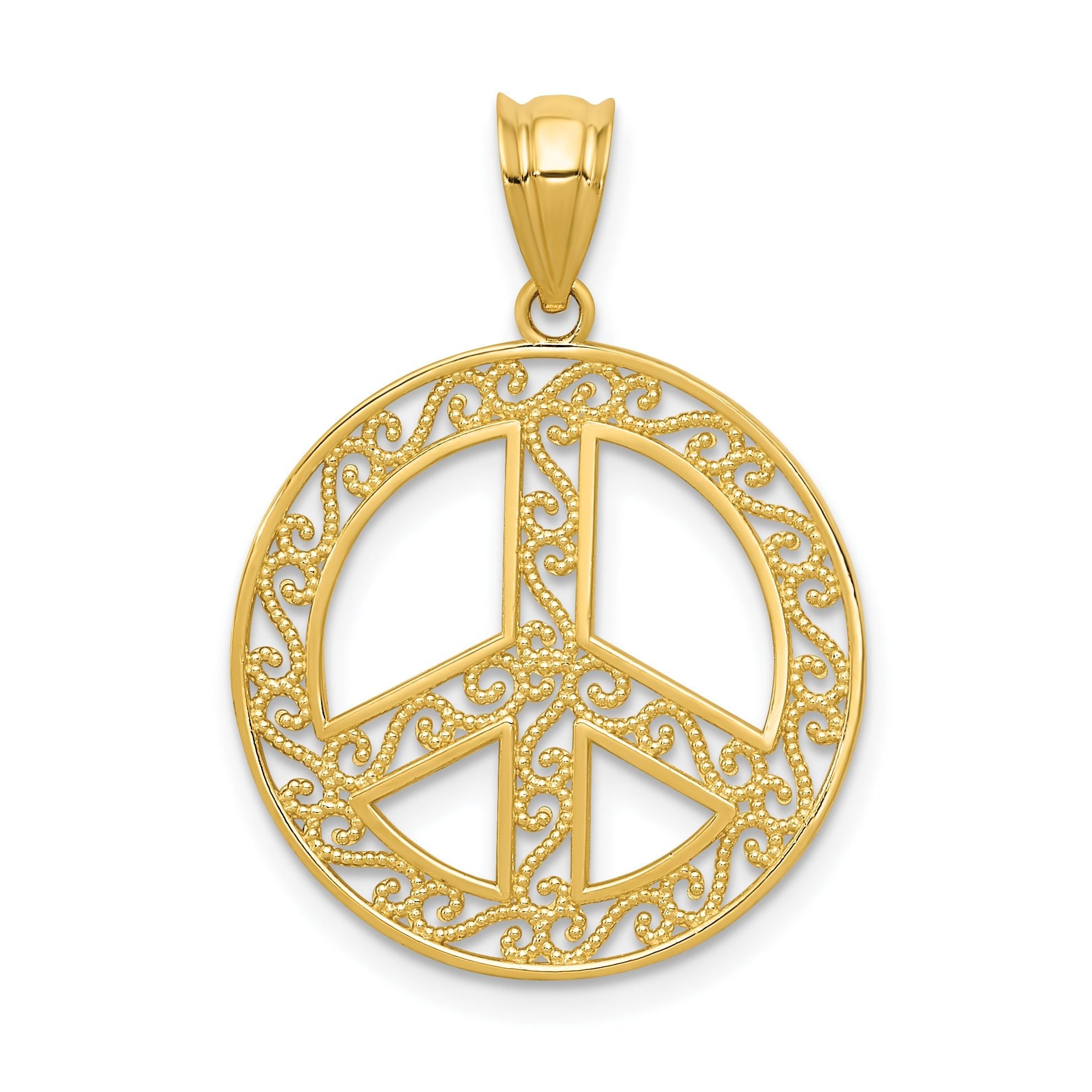14K Gold Filigree Peace Sign Pendant with Polished Finish Main image