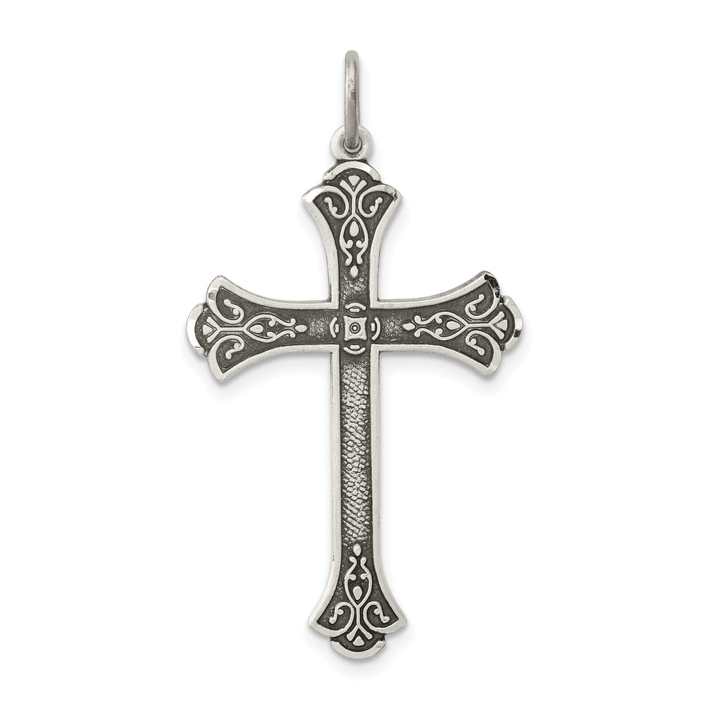 Sterling Silver 925 Antiqued Cross Pendant with Polished Solid Design