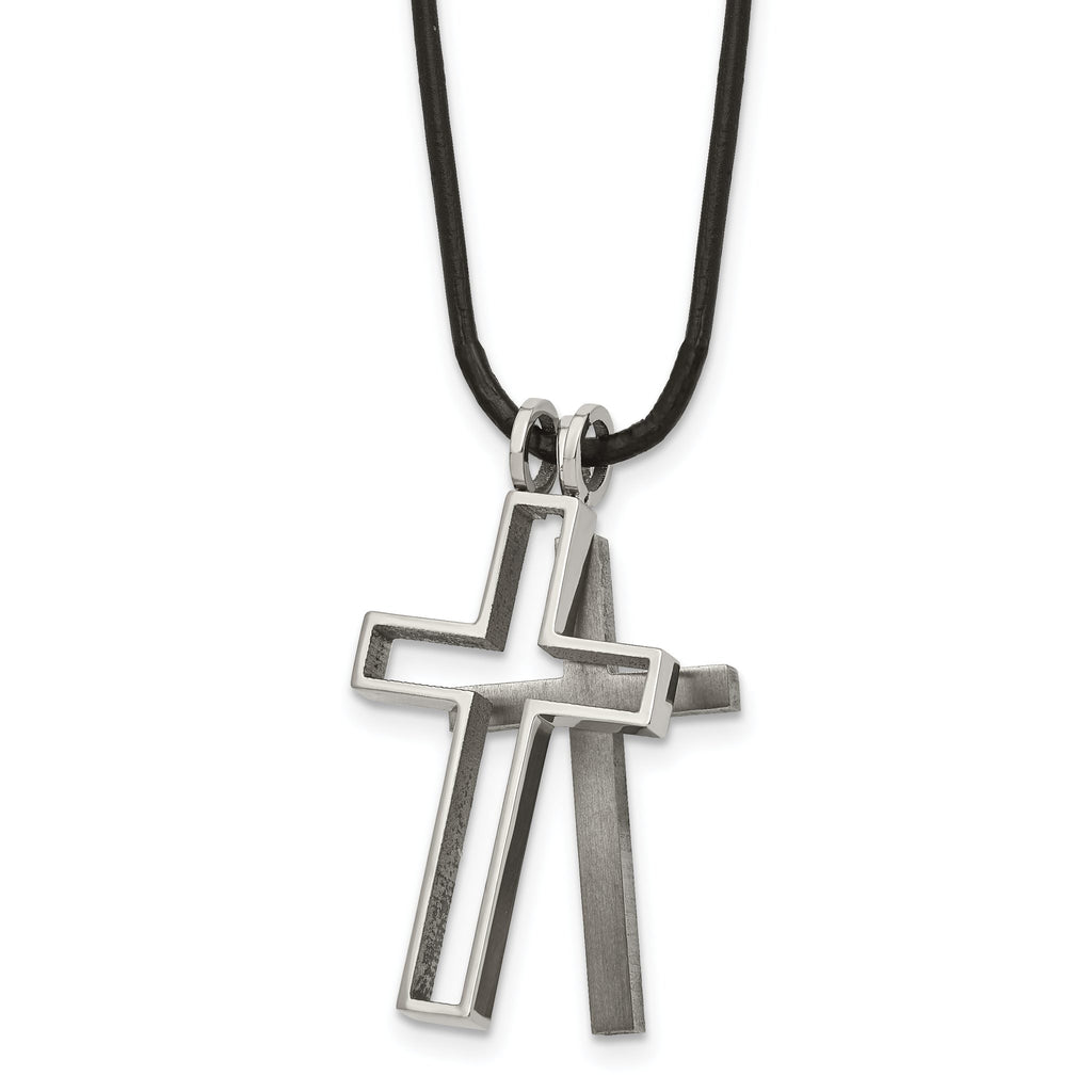 Cross Pendant Necklace in Titanium on Leather Cord