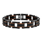 Stainless Steel Polished and Textured Black and Brown IP-plated Open Link Bracelet for Men