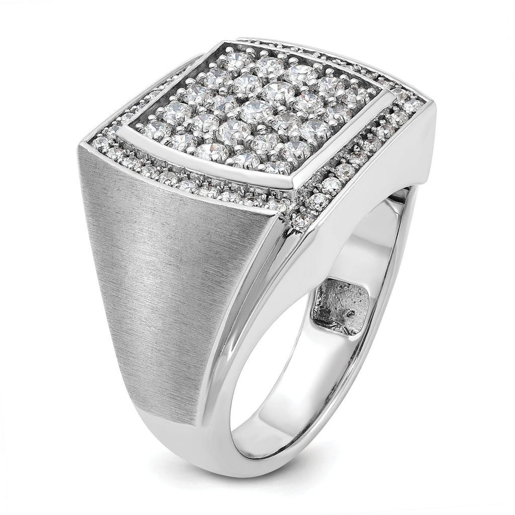 14k White Gold Mens Polished and Satin Cluster Ring Mounting, Mounting Only