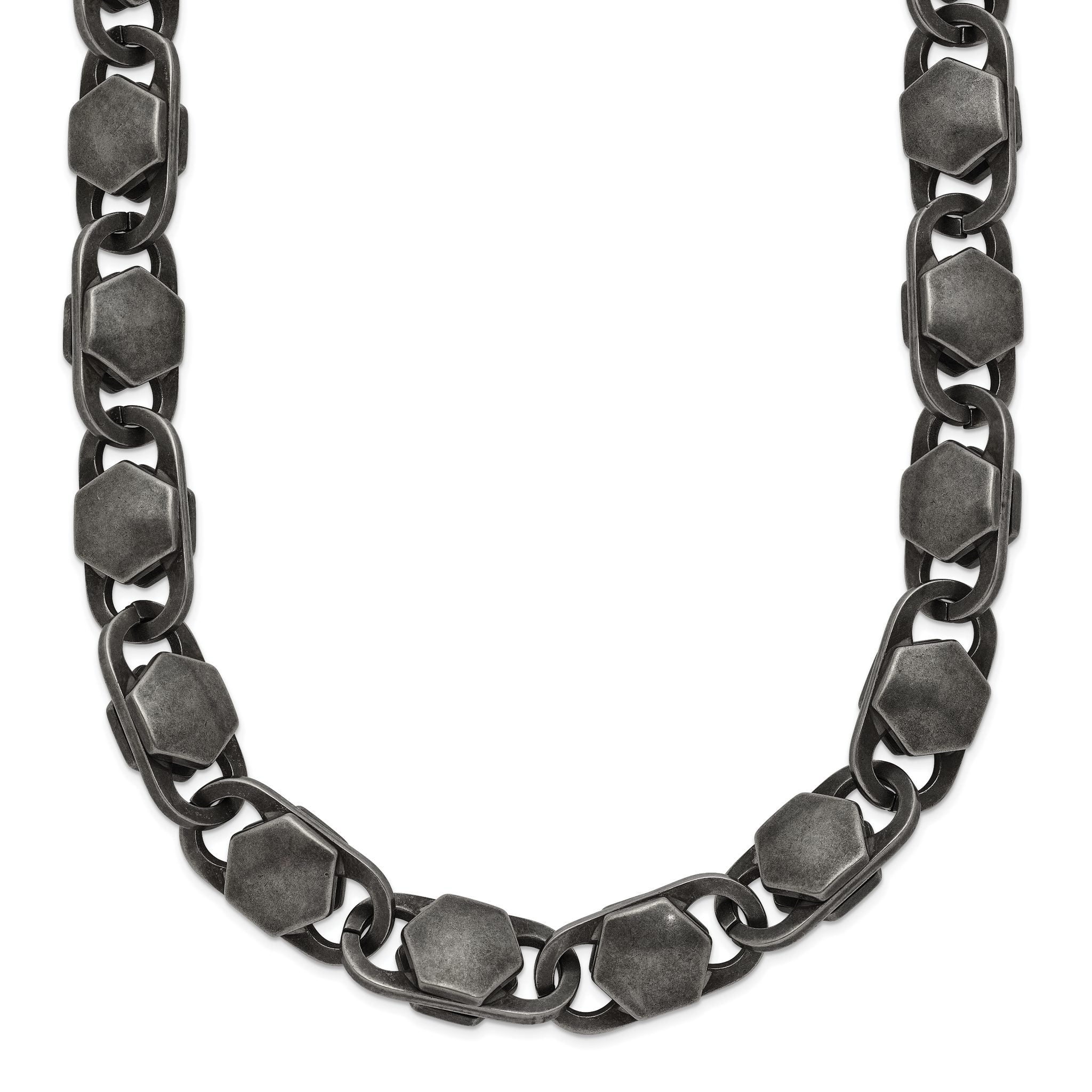 Antiqued & Brushed Necklace in Stainless Steel, 8.5mm Main image