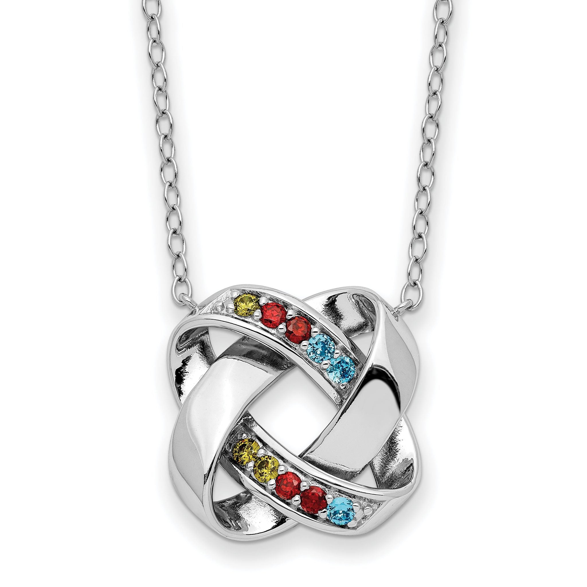 Sentimental Expressions Sterling Silver Rhodium-Rhodium-Plated Multi-color CZ Color Me Happy Square 18in Necklace Main image