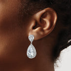 Cheryl M Sterling Silver Rhodium-plated Fancy Brilliant-cut Pear Shaped CZ Post Dangle Earrings