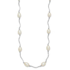 Sterling Silver Rhodium-plated 6-7mm White Rice Freshwater Cultured Pearl 16-Station 18 inch Necklace
