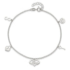 Sterling Silver Love Dangles 9 inch Plus 1 inch Extender - Total 10 inch Anklet