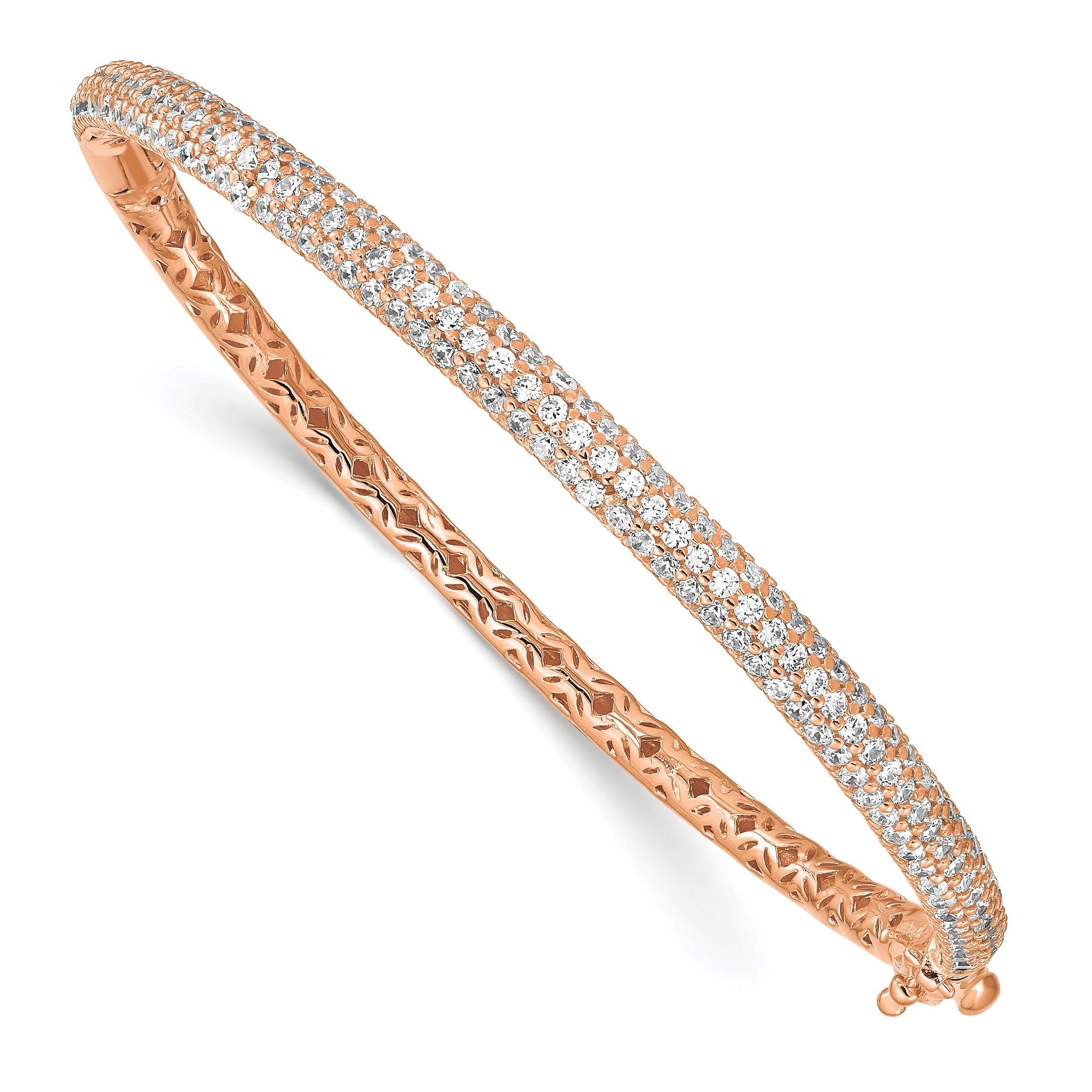 Sterling Shimmer Sterling Silver Rose-tone Flash Rose Gold-plated 175 Stone PavÃÂ¢Ã¢âÂ¬ÃÂ¡ CZ Hinged Bangle Bracelet
