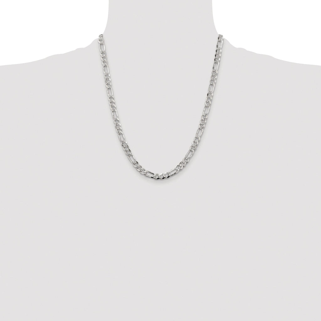 Pavé Flat Figaro Chain in Sterling Silver, 5.5mm