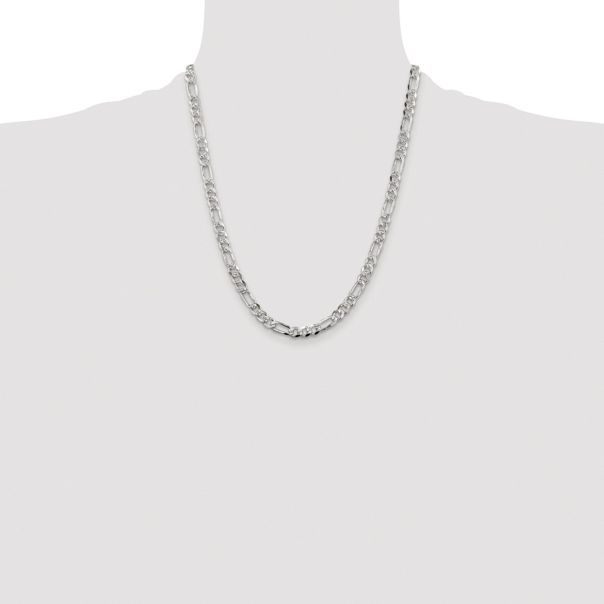 Pavé Flat Figaro Chain in Sterling Silver, 5.5mm