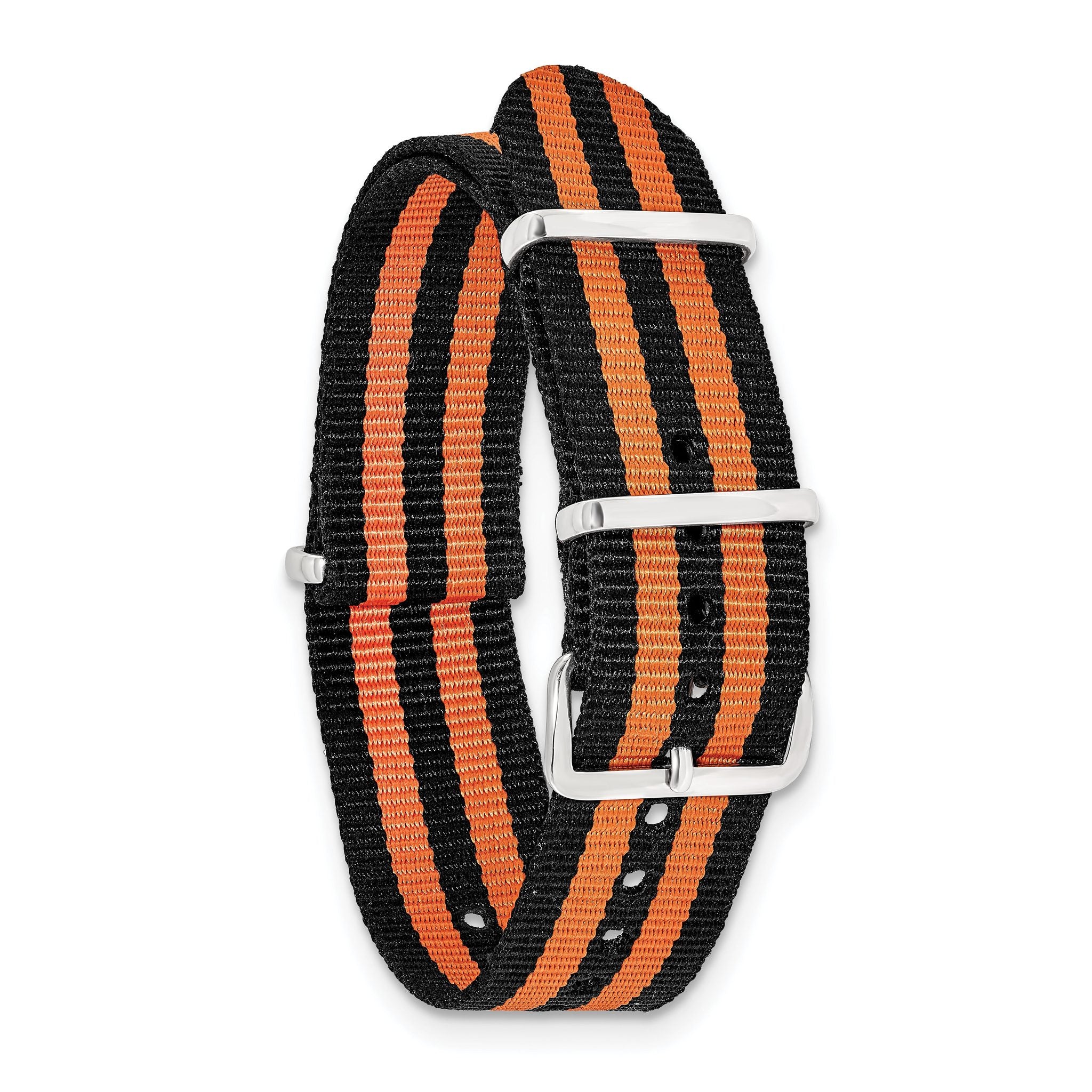 Striped Ballistic Nylon Watch Band in Black & Orange, 18mm