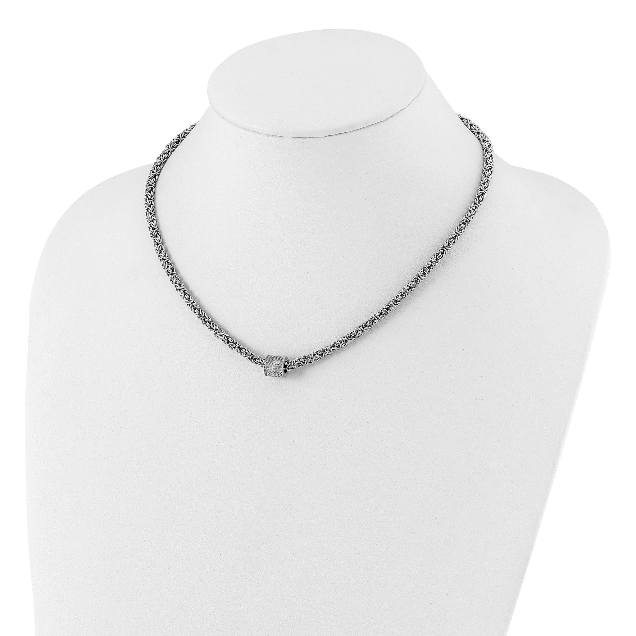 Sophia Jewelers Sterling Silver 925 CZ Byzantine Chain Necklace 18 Secondary image