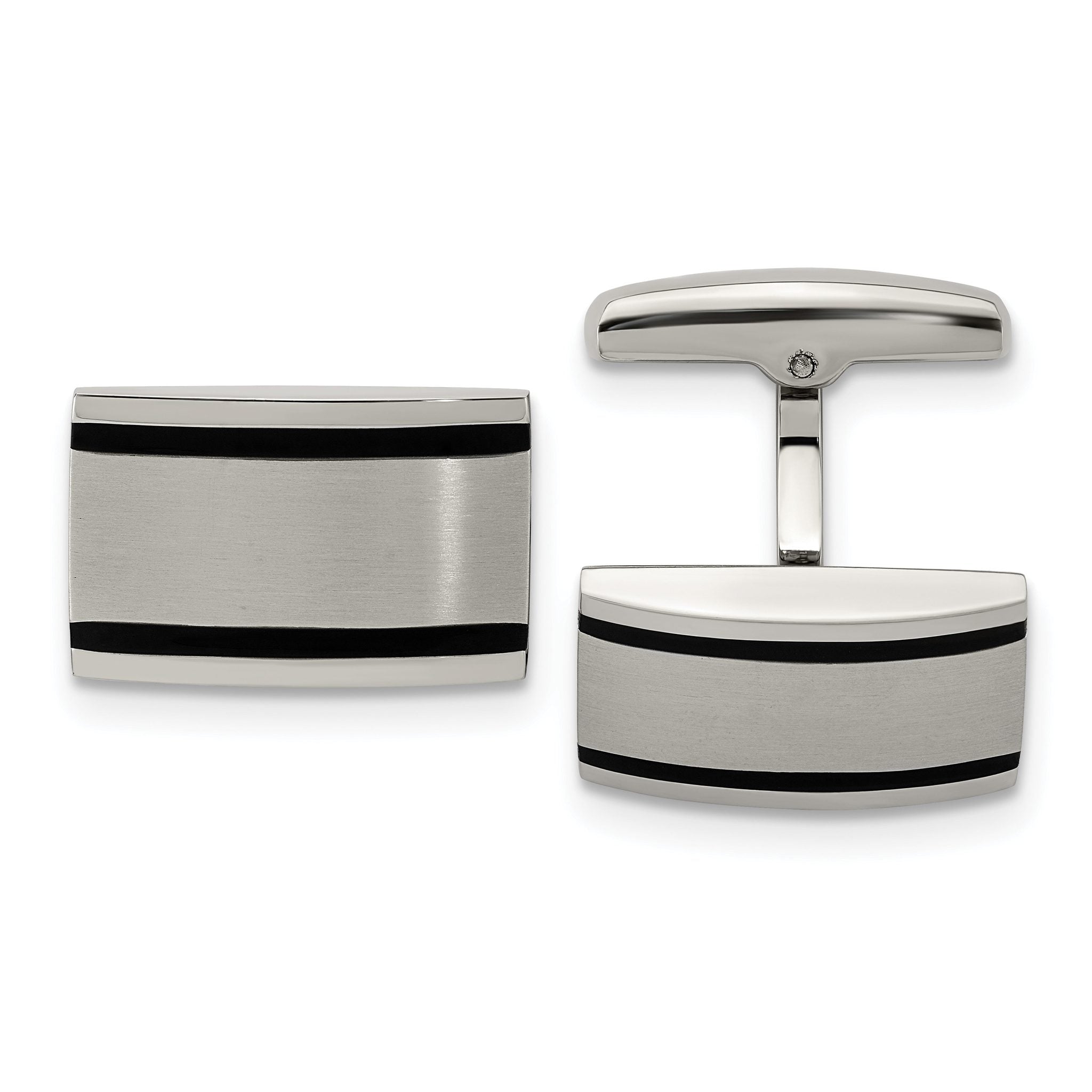 Stainless Steel Brushed Black Rubber Rectangle Cuff Links Main image