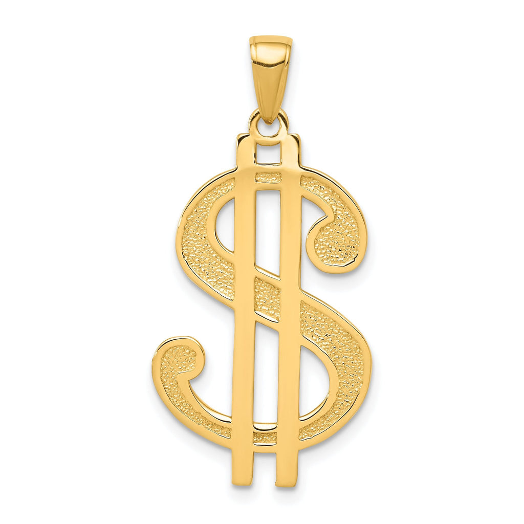 14K Gold Men's Dollar Sign Pendant with Polished and Textured Finish