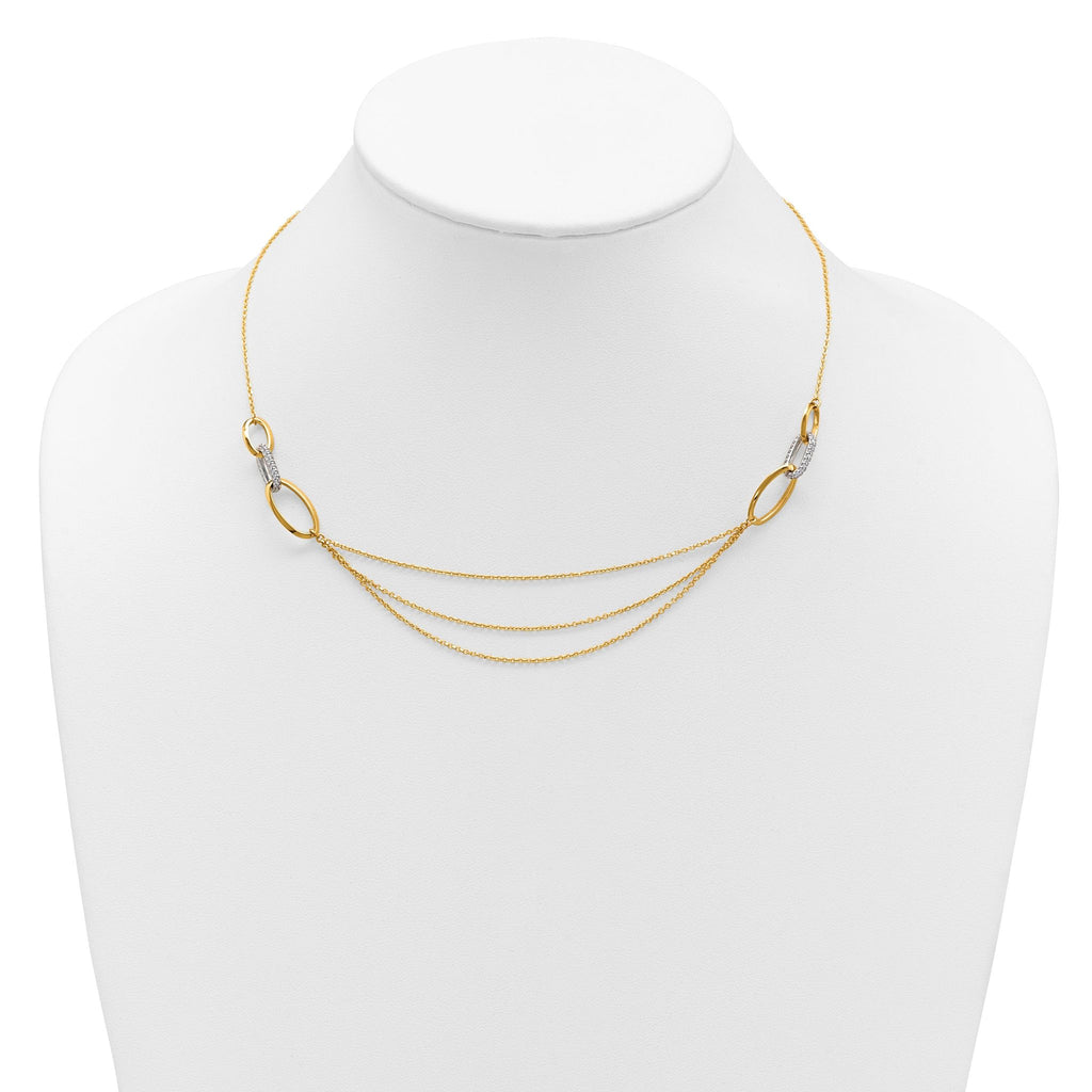 14K Two-tone Polished Fancy CZ Ovals w/1in Ext. Necklace