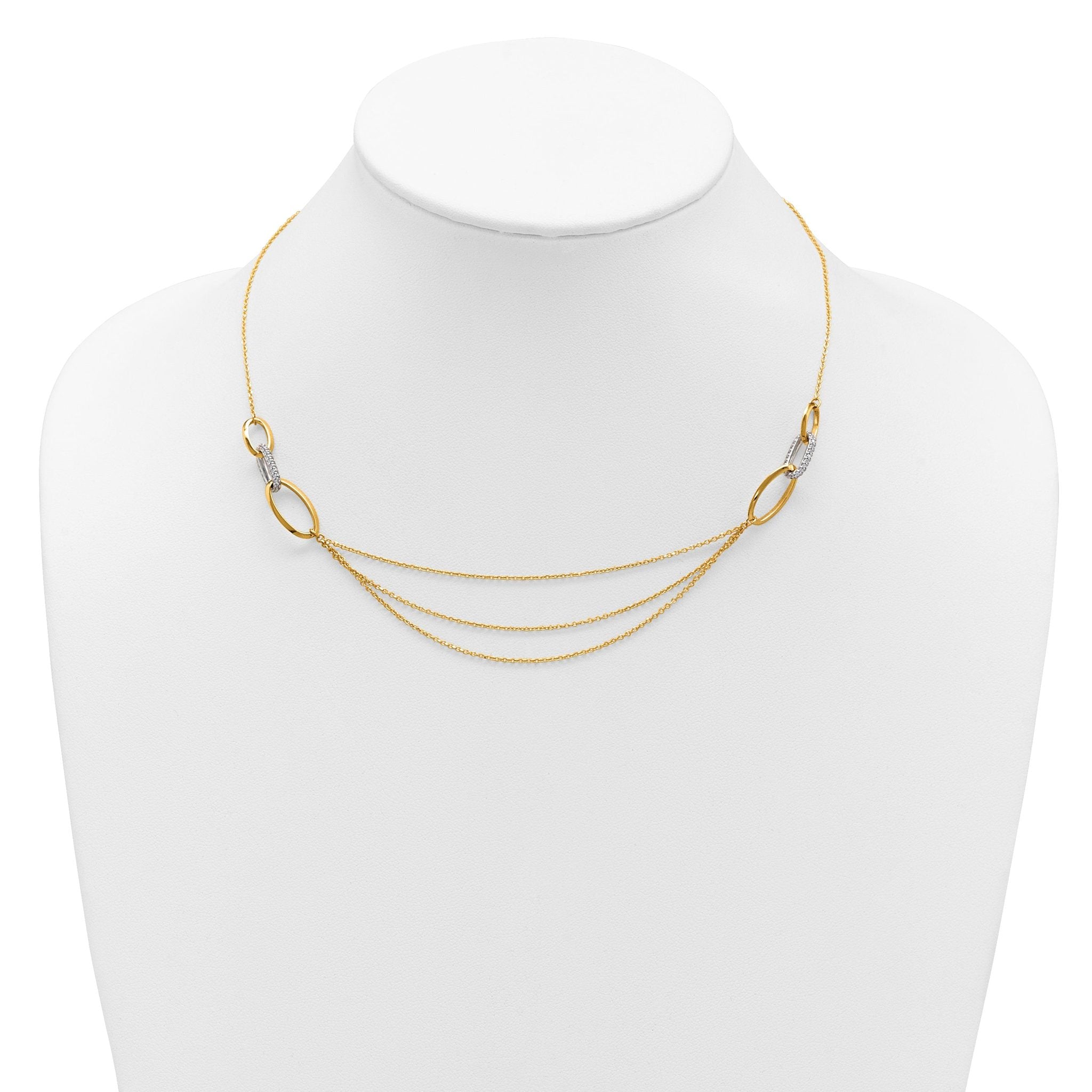 14K Two-tone Polished Fancy CZ Ovals w/1in Ext. Necklace