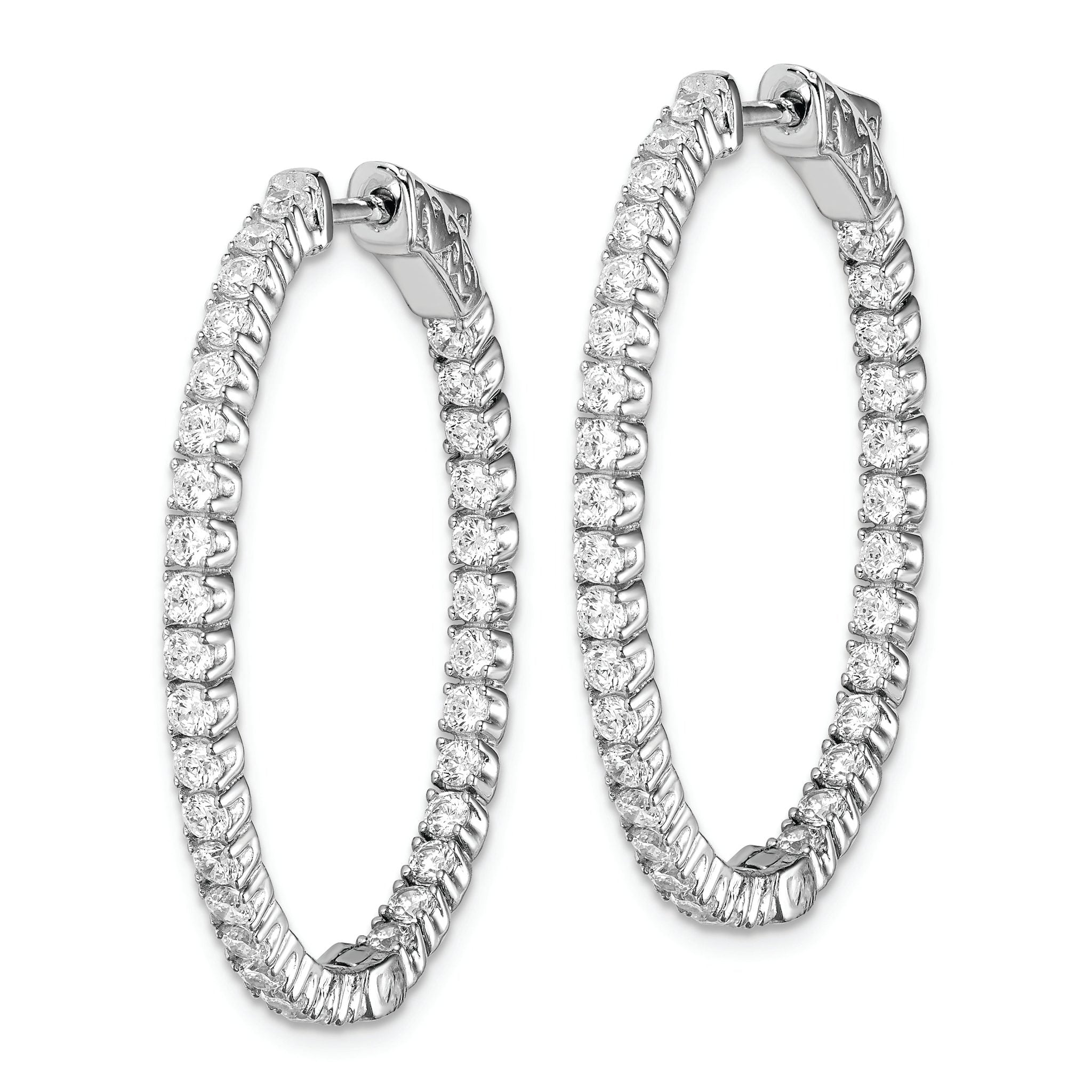 Sterling Shimmer Sterling Silver Rhodium-plated 66 Stone 2.0mm CZ In and Out Oval Hinged Hoop Earrings Secondary image