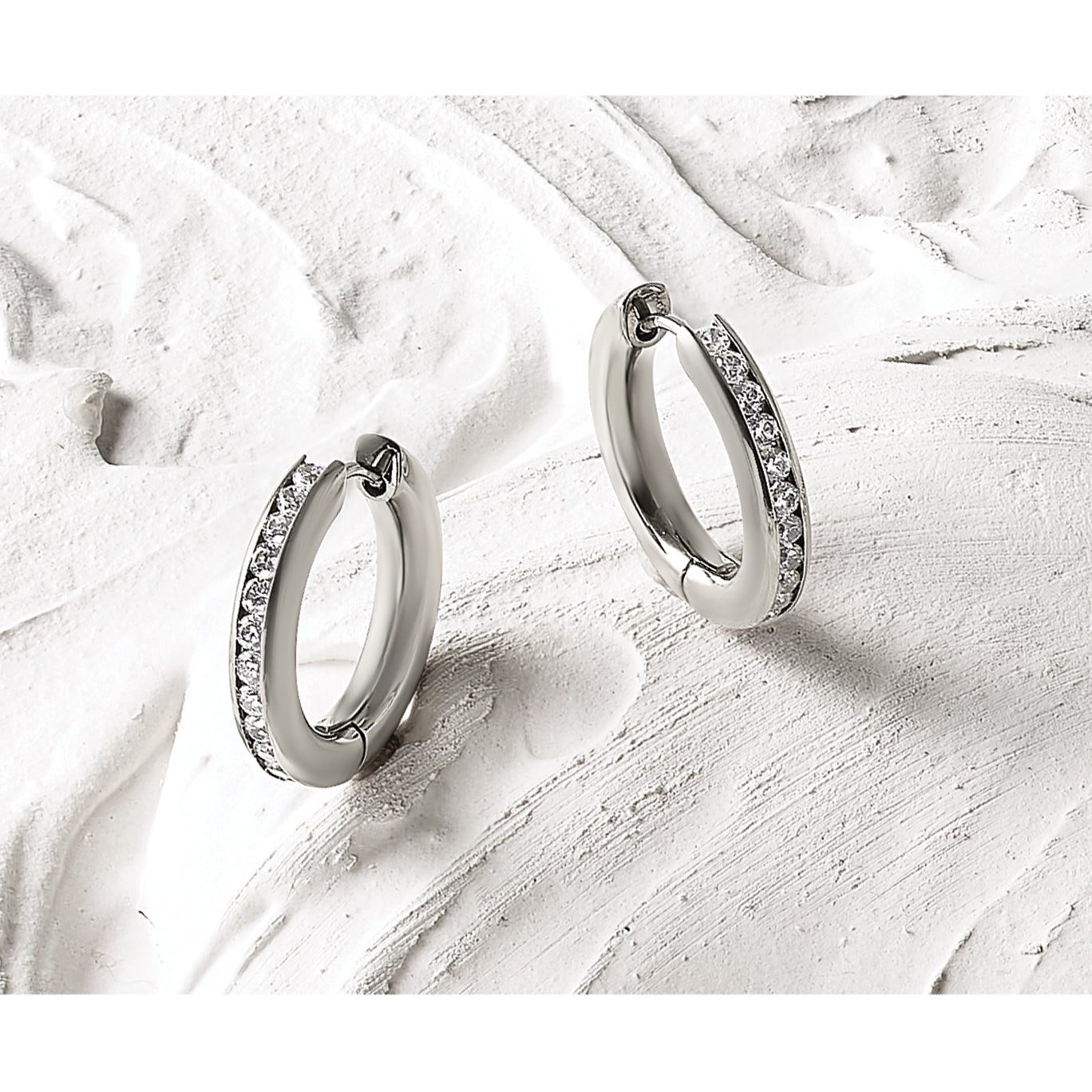 Titanium Polished Hinged Cubic Zirconia Huggie Hoop Earrings for Women