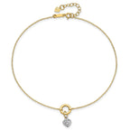 14K Two-tone Circle with Diamond-cut Puffed Heart Dangle 9 inch Plus 1 inch Extender - Total 10 inch