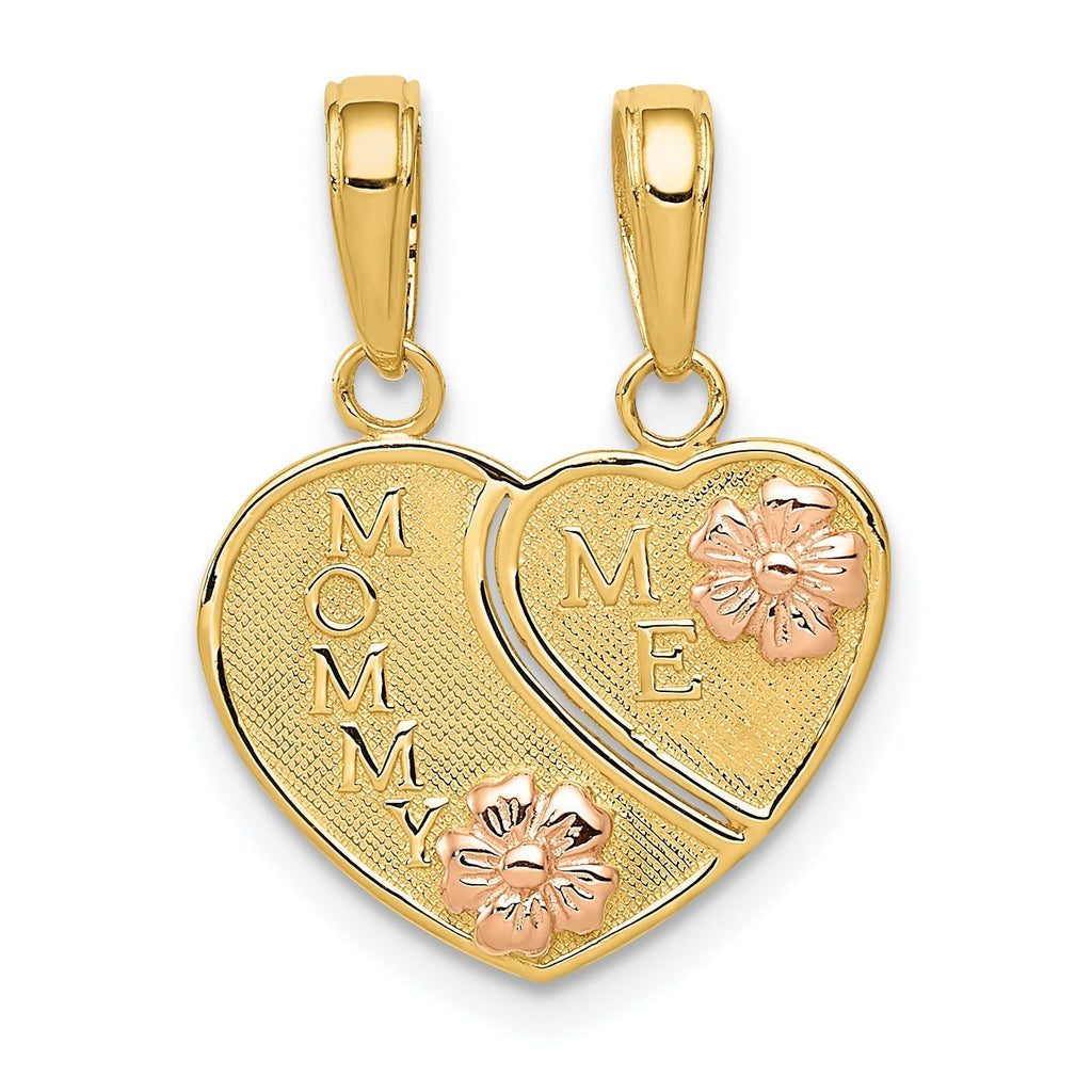 14K Two-Tone Gold Break-Apart Heart Pendant for Mother and Child