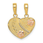 14K Two-Tone Gold Break-Apart Heart Pendant for Mother and Child