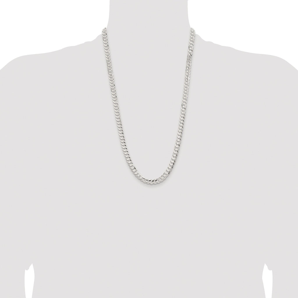 Sterling Silver Rhodium-plated 6.75mm Concave Beveled Curb Chain