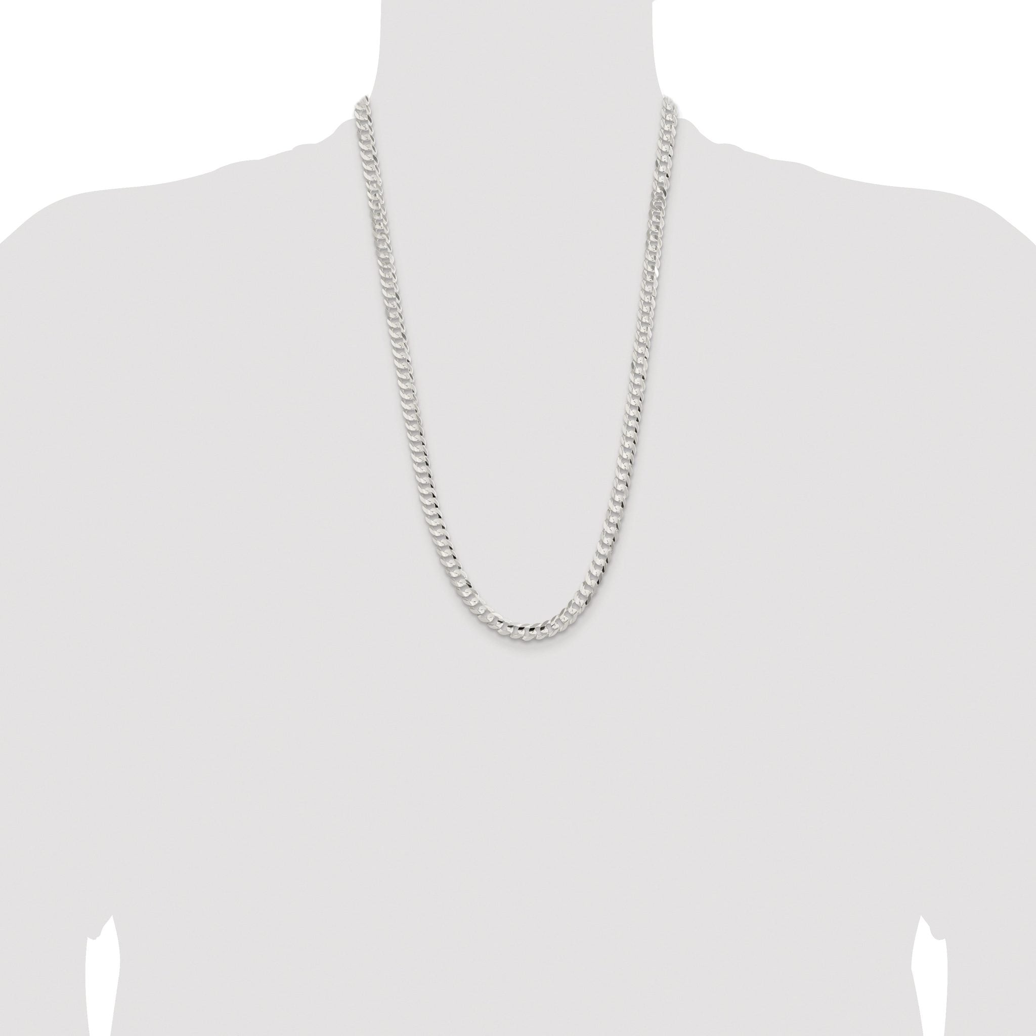 Sterling Silver Rhodium-plated 6.75mm Concave Beveled Curb Chain
