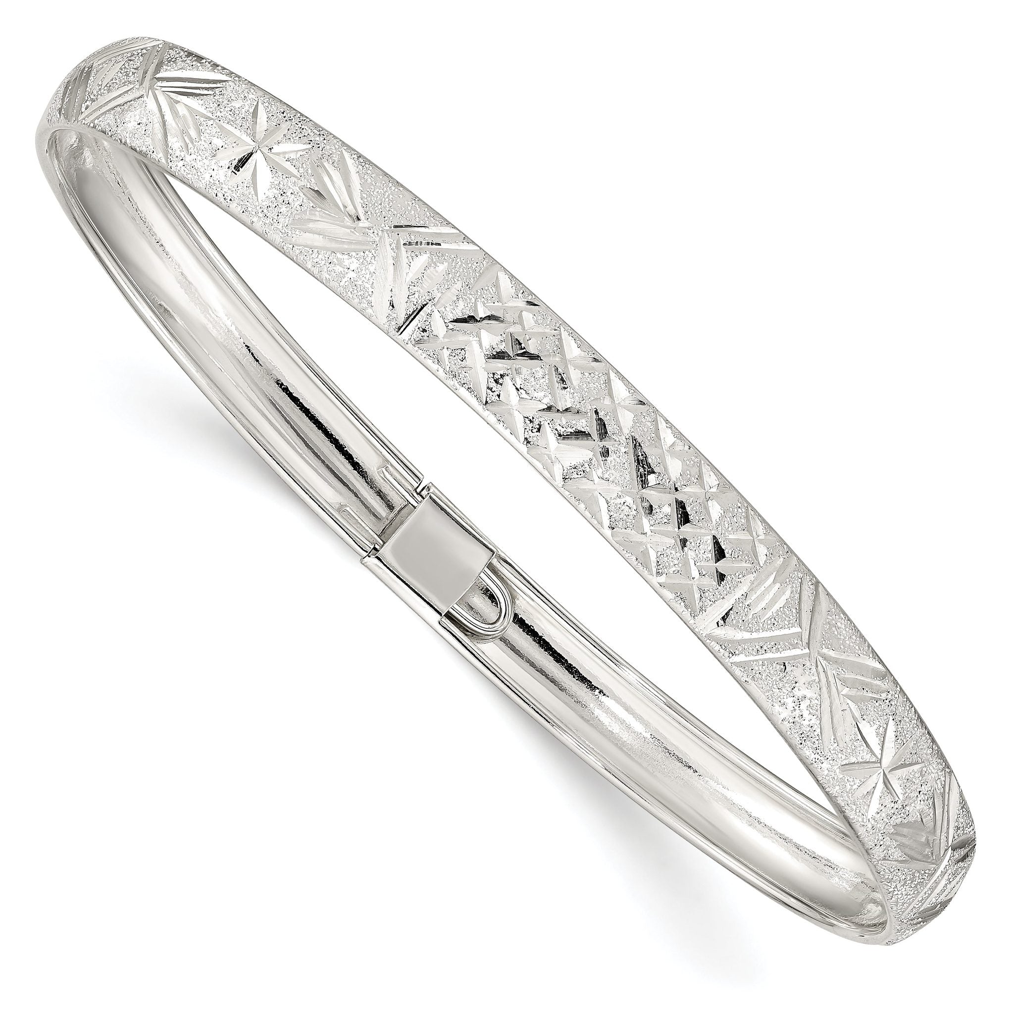 Sterling Silver 6.5mm Laser and Diamond-cut Flexible Bangle Main image