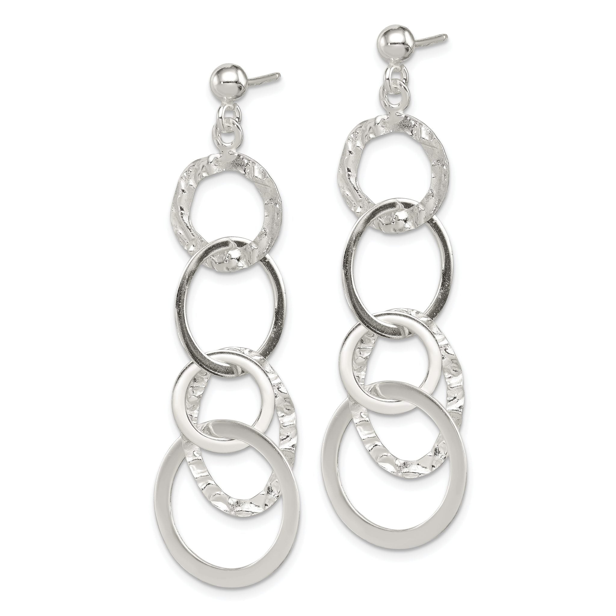 Sterling Silver Polished and Hammered Circles Post Dangle Earrings Secondary image
