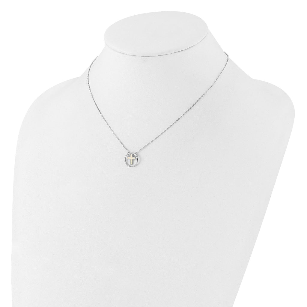 Sterling Silver RH-plated Created Opal Inlay Cross 16in With 2in ext Necklace
