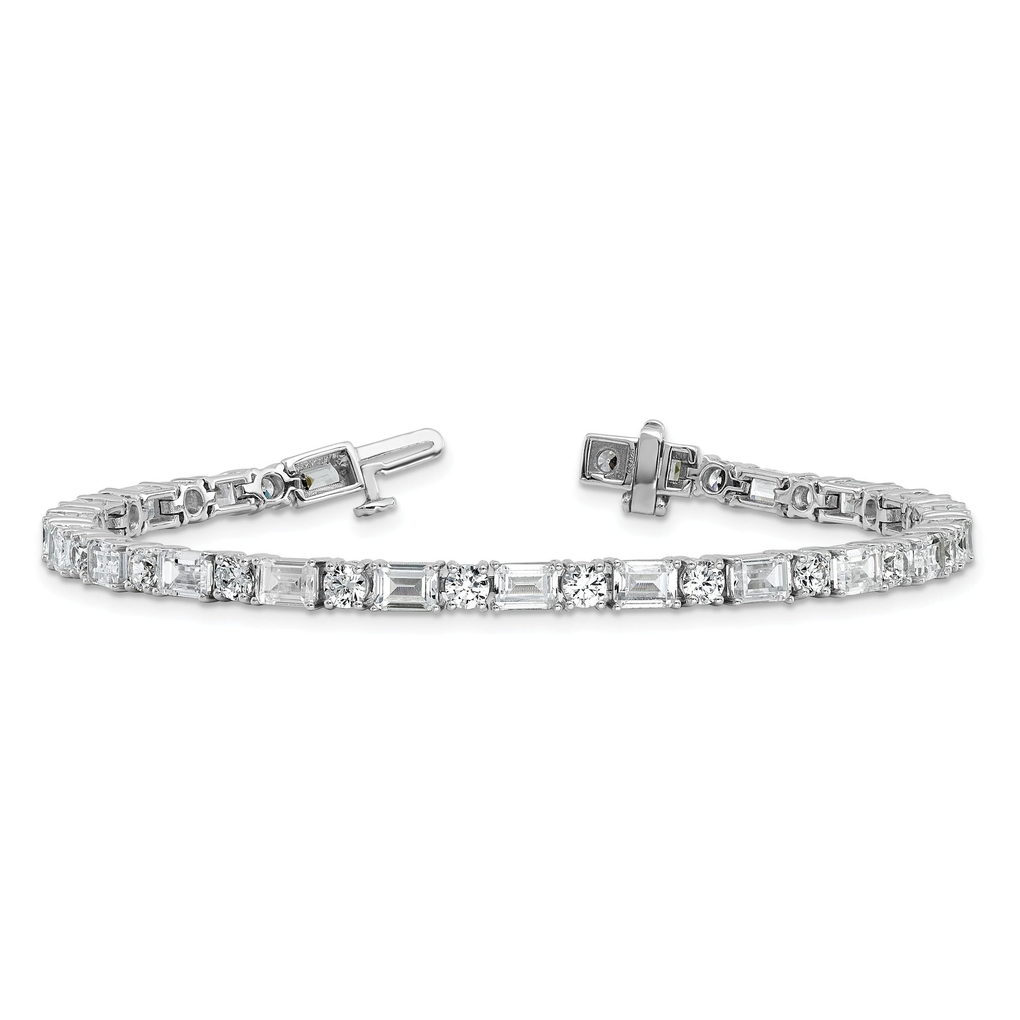 14k White Gold 10 carat Lab Grown Diamond VS/SI+ G+ Complete Emerald and Round Tennis Bracelet