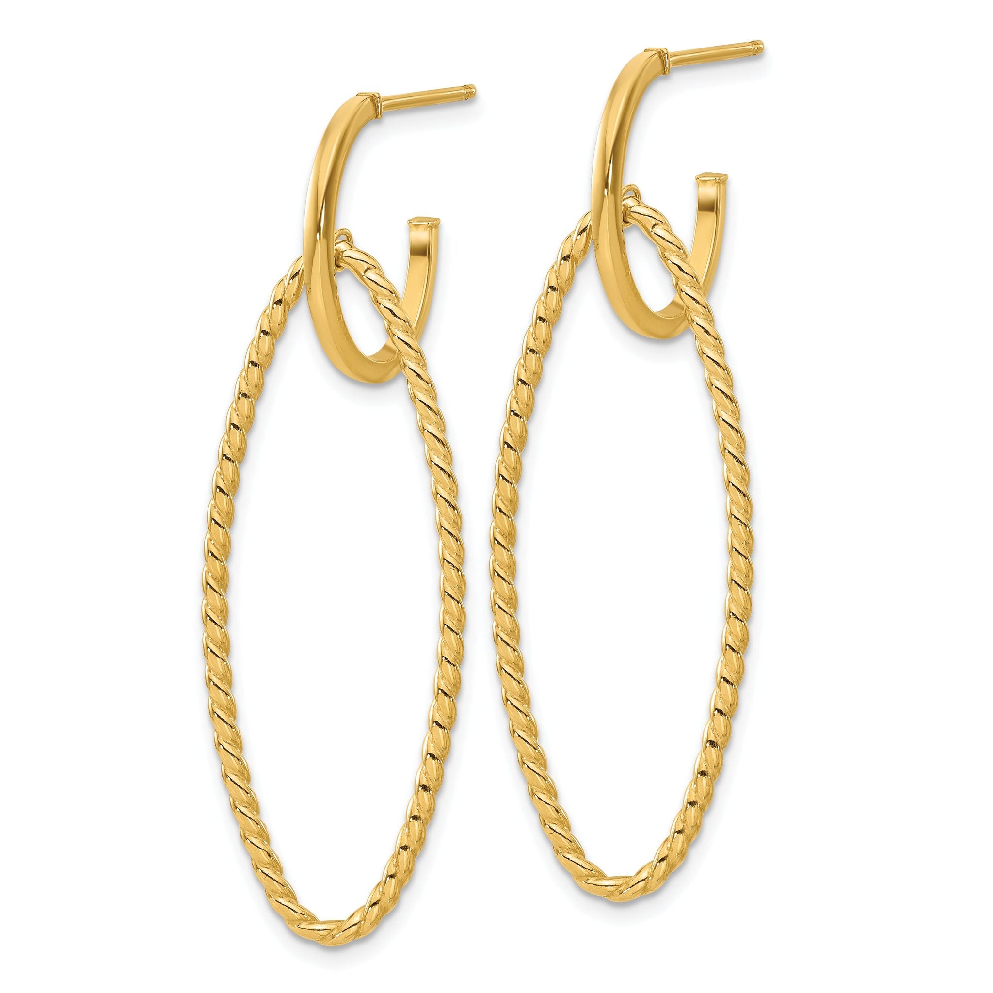 14K Polished and Twist Dangle Oval J-Hoop Earrings Secondary image