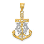 14K Gold Mariners Cross Pendant with Rhodium Diamond-Cut Detailing  30mm