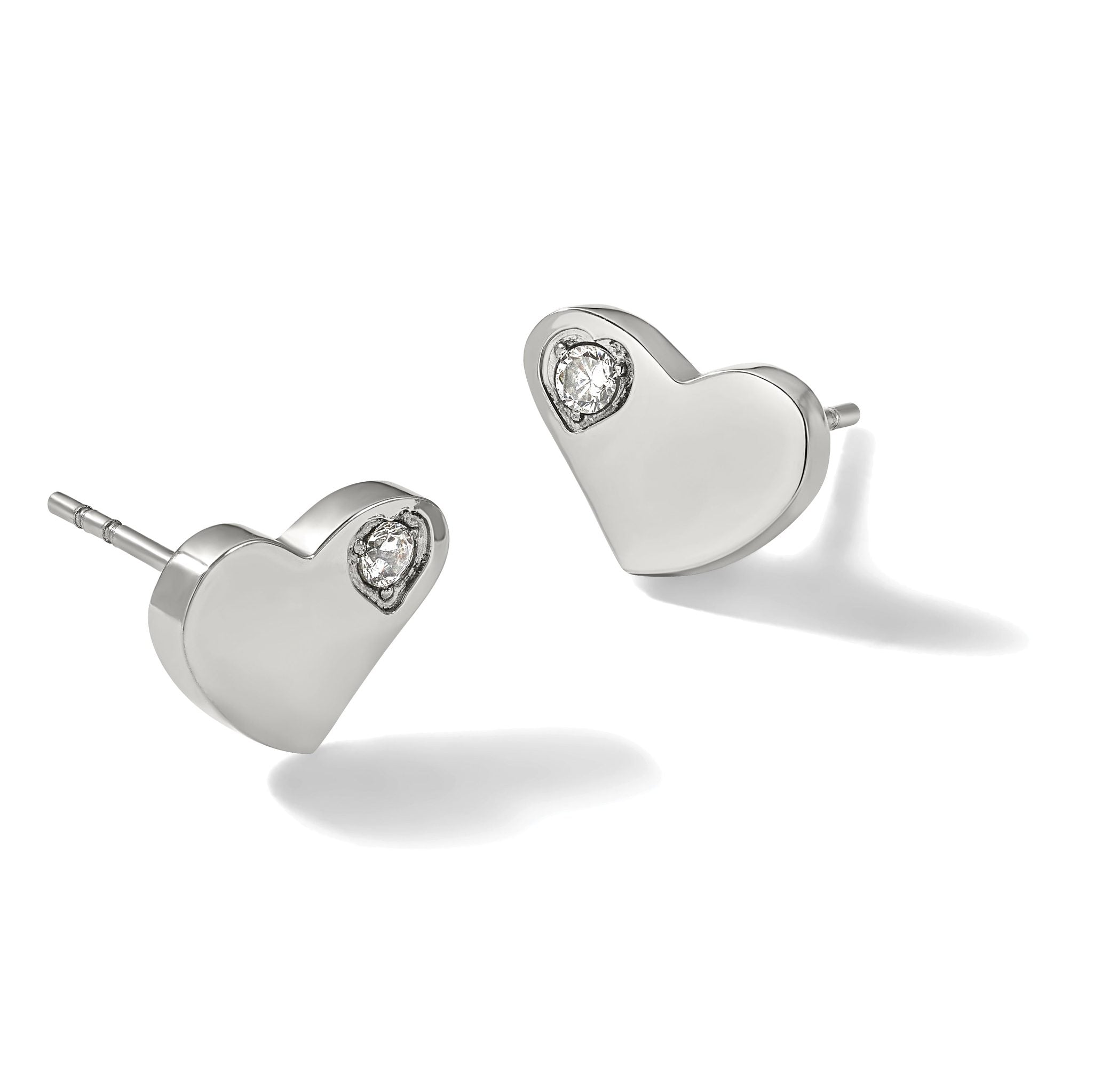 Stainless Steel Polished Heart Cubic Zirconia Button Earrings for Women